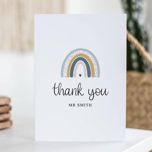 Carte de remerciement arc-en-ciel, carte de professeur, personnalisée, carte pour lui, pour elle, carte d'assistant pédagogique, cadeau de fin d'année