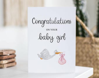 Carte de voeux pour bébé fille, Félicitations, cadeau pour nouvelle maman, nouveau parent, baby shower, adorable carte de bébé, nouvelle arrivee, grossesse