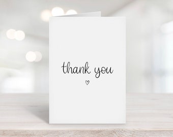 Simple Thank You Card, 1 or 5 Cards, For Her, For Him, Wedding Thank You Card, For Best Friend, Teacher, Eco-Friendly Gift, Lettering, Blank