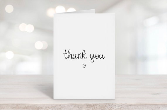 Simple Thank You Card, 1 or 5 Cards, for Her, for Him, Wedding