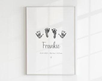 Personalised Handprint Footprint Keepsake, New Baby Gift, Newborn Keepsake, Nursery Wall Art, Hand And Foot Prints