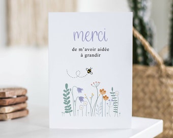 Carte de remerciement, cadeau pour enseignant, remerciement, appréciation de l'enseignant, merci de m'avoir aidé à grandir, anniversaire de juillet, fleurs sauvages, pour elle