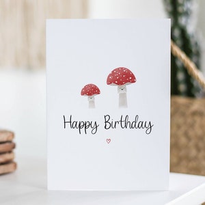 Carte champignon, jolie carte d'anniversaire, cadeau d'anniversaire de juin, carte pour elle, pour lui, mari, femme, fiancé, joyeux anniversaire, carte illustrée