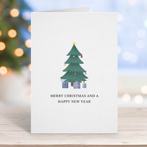 Buon Natale e felice anno nuovo, biglietto di auguri con albero di Natale, biglietto di auguri di Natale carino, regalo per mamma e papà, opzione pacchetto di biglietti, buon Natale