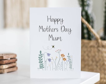 Happy Mother's Day Mum, Floral Card, For Mum, Mothers Day Gift, From Daughter, Mother, Flowers, Spring Illustration