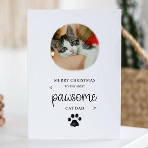 Pawsome Cat Dad, kerstfotokaart, vrolijk kerstfeest, gepersonaliseerde kaart, vader huisdier, bontbaby, kitten, aangepast kerstcadeau huisdier