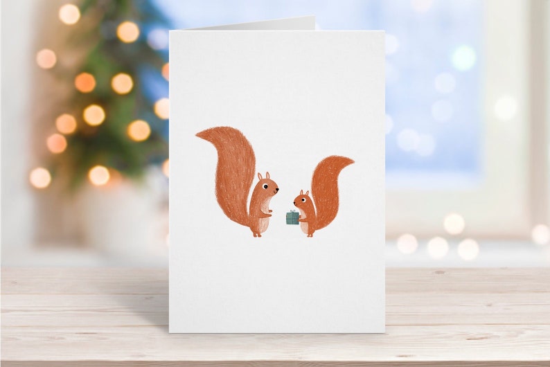 Christmas Squirrels, Christmas Card, Squirrel Card, Cute Card, Christmas Gift, For Mum, Dad, Best Friend, From Daughter, Christmas Present image 1