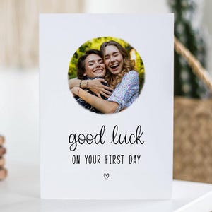 Boa sorte, cartão de primeiro dia, cartão com foto personalizado, novo emprego, escola, faculdade, universidade, primeiro dia, cartão A6 para filha, filho
