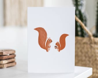 Carte écureuil, jolie carte, anniversaire de juillet, carte de remerciement, cadeau d'anniversaire, Illustrations, mari, petit ami, petite amie
