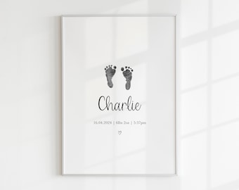 Personalised Footprint Keepsake, Birth Print, Baby Shower Gift, Newborn Baby, New Mum & Dad, New Baby Art, Nursery Decor