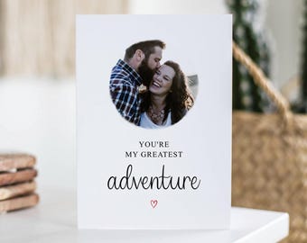 Eres mi mayor aventura, tarjeta con foto, regalo de cumpleaños de julio, aniversario, San Valentín, prometido/a, novio/a, esposa, tarjeta personalizada