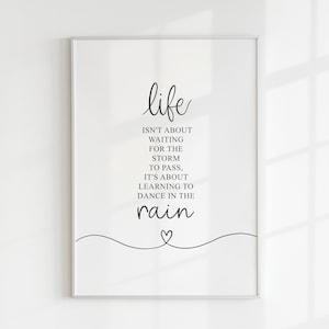 Rain Print, Life Isn't About Waiting For The Storm To Pass, Positive Reminder, June Birthday, Living Room Decor, Gift For Her, For Him