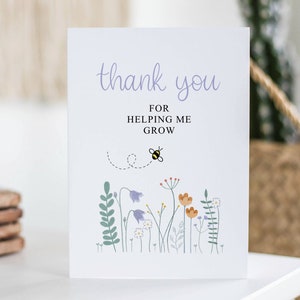 Merci de m'avoir aidé à grandir, carte de professeur, fin de trimestre, mentor, carte de remerciement, cadeau pour elle, fleurs, belle-mère, remerciement enseignant