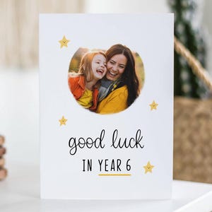 Buona fortuna per il sesto anno, biglietto fotografico carino, biglietto scolastico personalizzato, asilo nido, sesto anno, per figlia, figlio, nipote