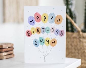 Personalised Birthday Card, Any Name, Colourful Balloons, June Birthday, Card For Daughter, For Son, For Her, 1st, 5th, 10th Birthday