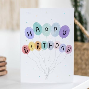 Verjaardagskaart ballonnen, verjaardag juni, cadeau voor haar, voor hem, zus, leuke verjaardagskaart, kleurrijke handgemaakte kaart
