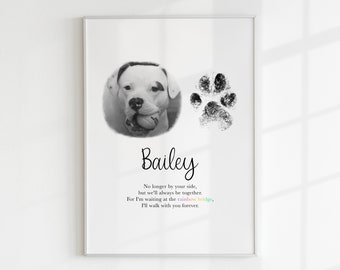 Personalised Pet Print, Paw Print With Photo, Cat or Dog, Pet Loss, Dog Memorial Gift, Dog Sympathy, Dog Loss, Cat Print