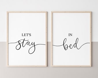 2er Set, Let's Stay In Bed, Schlafzimmer Poster, Über dem Bett Dekor, Juni Geburtstag, Jahrestag Geschenk, Für Sie, Für Ihn, Minimalistische Wandkunst