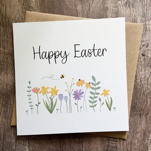 Frohe Ostern Karte, Osterkarte, Narzisse, Ostergeschenk, Frühling Illustration, quadratische Karte für Ostern, Blumen