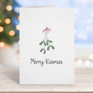 Carte Joyeux baisers, carte de gui, carte de Noël, cadeau de Noël, pour lui, carte pour mari ou femme, pour petit ami, petite amie, carte de Noël