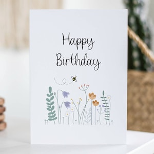 Carte de joyeux anniversaire, floral, fleurs sauvages, anniversaire de juin, carte pour maman, fille, meilleure amie, belle-mère, soeur, tante, carte de grand-mère