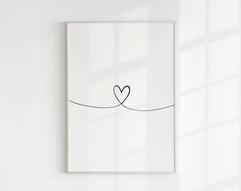 Heart Print, Bedroom Decor, Anniversary Gift, Wedding, Line Art, For Her, Gallery Wall Art, Minimalist, Love Heart, A4, A3