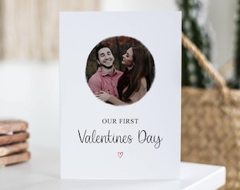 Onze eerste Valentijnsdag, A6-fotokaart, verloofde, vriend, vrouw, gepersonaliseerd valentijnscadeau