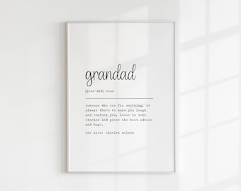 Grandad Definition Print, Personalised Grandad Gift, December Birthday, Grandfather, Papa, Grandparents Print, Dictionary Wall Art