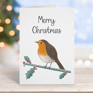 Buon biglietto di Natale, Robin, biglietto di Natale illustrato, festoso, biglietto di Natale carino, per la mamma, per il papà, biglietto di Natale