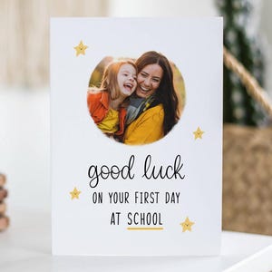 Primeiro dia de aula, cartão fofo de boa sorte, cartão escolar personalizado com foto, para filha, filho, neto