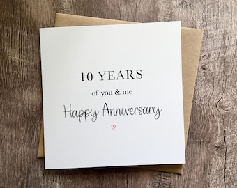 Tarjeta de feliz aniversario, 10 años, cualquier año, tú y yo, diez años, regalo para ella, él, novia, novio, esposo, esposa, tarjeta cuadrada