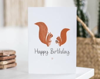 Squirrels Birthday Card, June Birthday, Cute Card, Illustrated, Gift For Her, Card For Mum, Dad, Sister, Brother, From Daughter