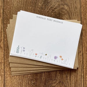 Vintage Textnachricht, A6 Klappkarten mit Umschlägen, 5er oder 10er Set, Korrespondenz, Ankündigung, Juni Geburtstagsgeschenk, Wildblumen