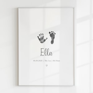 Lembrança personalizada para bebê, impressão de mão e pé, presente para recém-nascido, presente para pai e mãe, chá de bebê, arte de parede para quarto de bebê