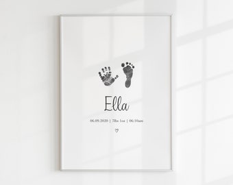 Personalisierter Baby Andenken, Handabdruck & Fußabdruck, Newborn Baby Geschenk, neue Mama Papa, Baby Party, Kinderzimmer Wand Kunst