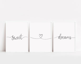 3er Set Süße Träume Prints, Schlafzimmer Drucke, Über Bett Dekor, Liebe Herz, Geburtstagsgeschenk, Kinderzimmer Wand Dekoration, Minimalistisch, A3 Prints, A4