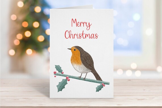 Merry Christmas Card, Robin, Illustrated Christmas Card, Festive