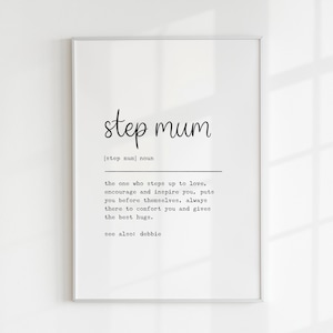 Stiefmutter Definition, personalisierter Druck, Stiefmutter, Juni Geburtstag, Bonus Mama, Geschenk für Stiefmutter, Wörterbuch Wandkunst, Muttertag