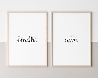 Set Of 2 Prints, Breathe, Calm, Self Care, Reminder Wall Art, Bedroom Decor, Inhale Exhale, June Birthday, Gift For Her