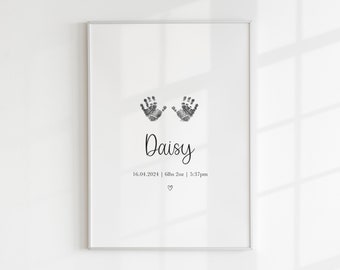 Personalised Handprint Keepsake, Newborn Baby Gift, Hand Print, Nursery Wall Art, New Baby