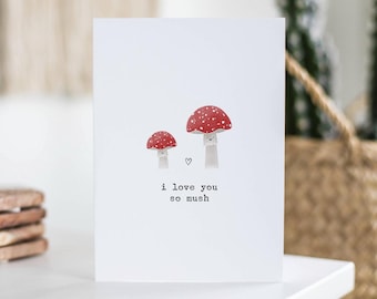 I Love You So Mush, Valentine's Day Card, Cute Mushrooms, Anniversary, July Birthday Gift, For Her, Him, Husband, Wife, Boyfriend