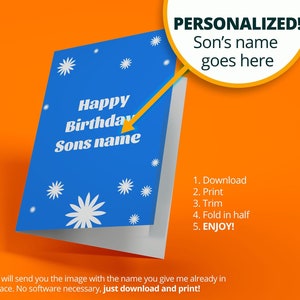 Tarjeta de cumpleaños de hijo personalizada - Tarjeta de cumpleaños imprimible con el nombre de su hijo - Descargar e imprimir en casa