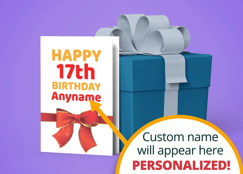 Happy 17th Birthday Card - Printable, Personalised With Your Friend's ...
