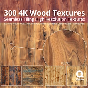 300 texture legno senza soluzione di continuità 4K, 300 texture fotografiche 4K Res Tiling, 500 MB di licenza commerciale ad alta risoluzione, venature del legno chiare e scure
