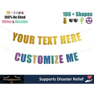 Banner de texto personalizado de 5" - Su texto aquí Banner de fiesta personalizado Letrero de letras, Banner de hashtag de boda, Guirnalda de purpurina personalizada, Decoración de fiesta