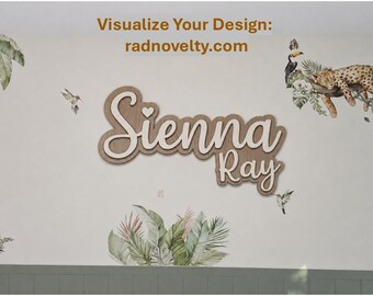 Custom Wood Nursery Name Sign | Bespoke Baby Name Plaque, Above Crib Decor | Deluxe 3/4 inch thickness and 24+ inches wide