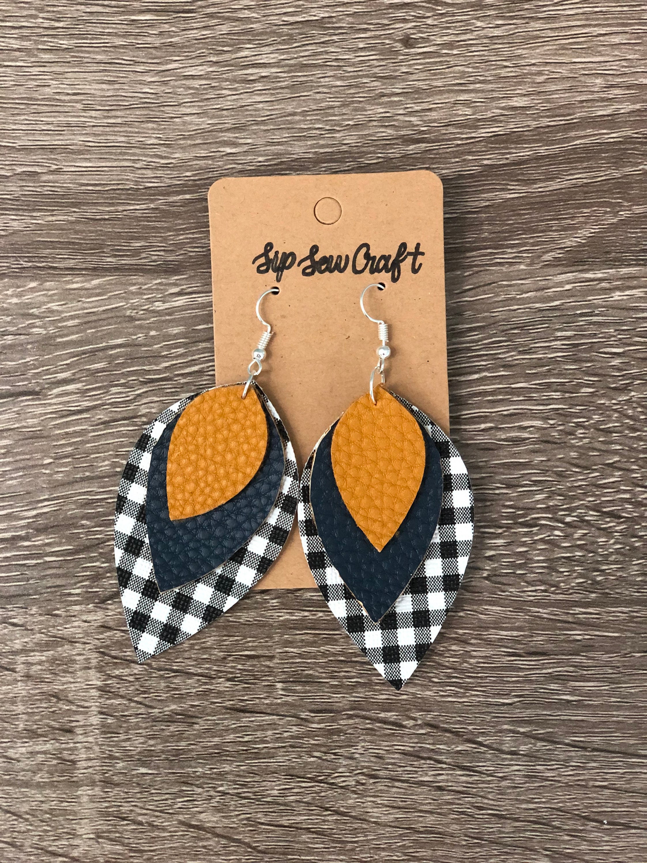 Navy & Mustard Buffalo Check Earrings Etsy UK