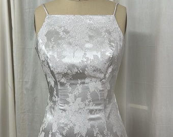 Vintage 1990s Floral Brocade Gown: Silver/White, Backless Evening Dress
