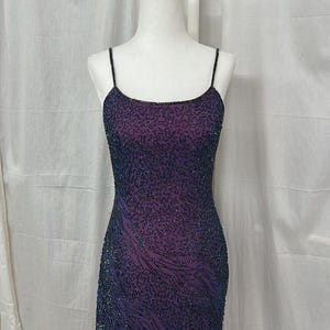 Vintage 90s Purple Silk Beaded Gown | Strappy Celestial Evening Dress