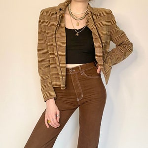 Vintage Brauner Cord Karierter Herbst Blazer (6)